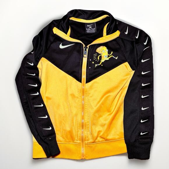 Nike Youth Track Jacket Size 6 Black Yellow Running Graphic Full Zip - Picture 1 of 4